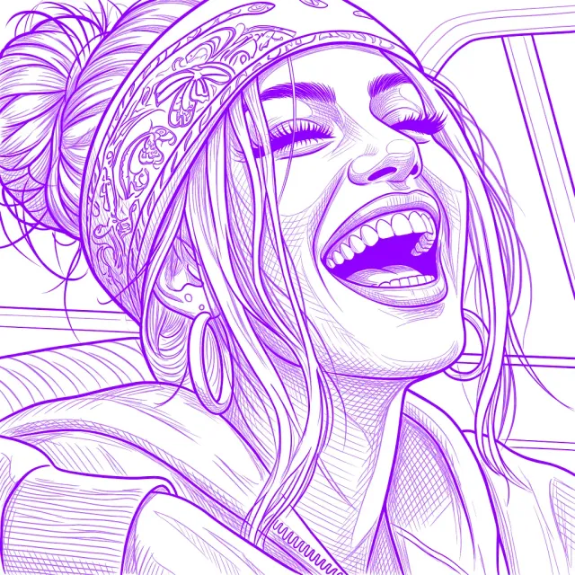 The same portrait converted by Stencil AI into clean lines and hatching